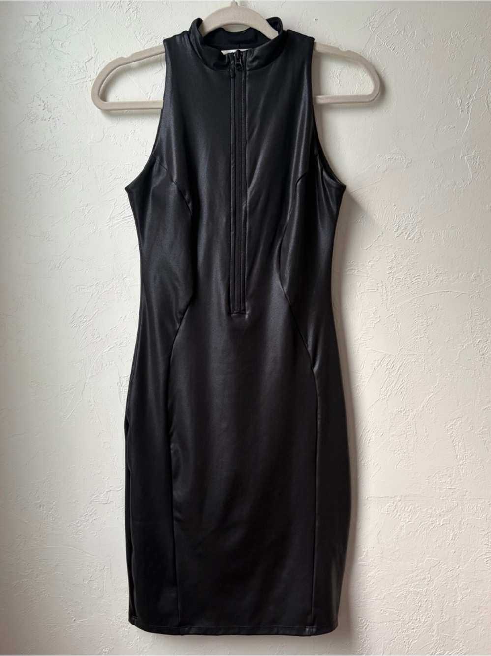 Popilush Faux Leather Shapewear Bodycon Zip Front Dress S